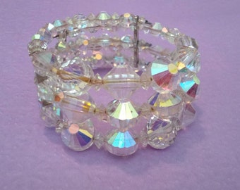 Vintage Aurora Borealis Crystal Beaded Wrap Bracelet