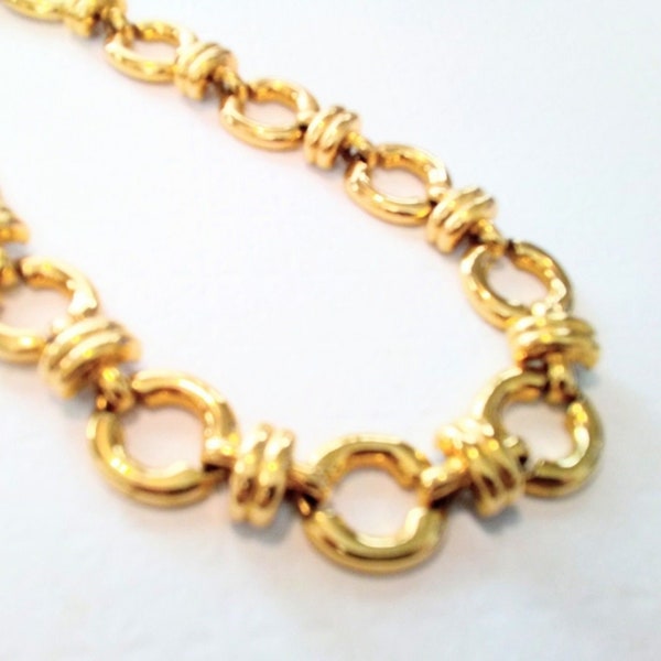 Vintage Erwin Pearl Gold Tone Chunky Specialty Link Choker Necklace