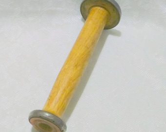 Vintage Large 10" Wooden and Metal Industrial Textile Bobbin Spool