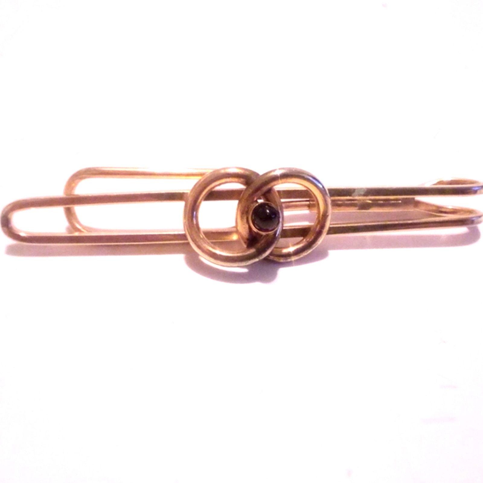 Barre De Cravate Vintage Or - Avec Cabochon Marron - Occasion - Style Rétro élégant