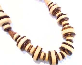 Vintage Chunky Coconut Shell and Wood Bead Necklace