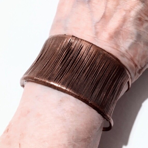 Wire Work Copper Cuff Bracelet Open Adjustable Ar… - image 5