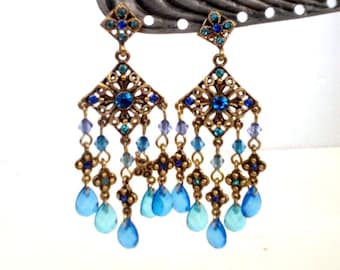 Vintage Avon Blue Briolette Drop Earrings NIB