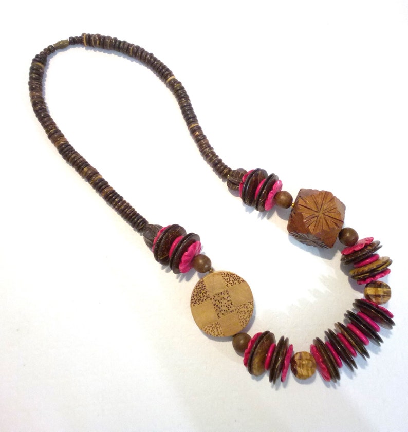 Vintage Boho Inspired Chunky Wood Bead Necklace image 4