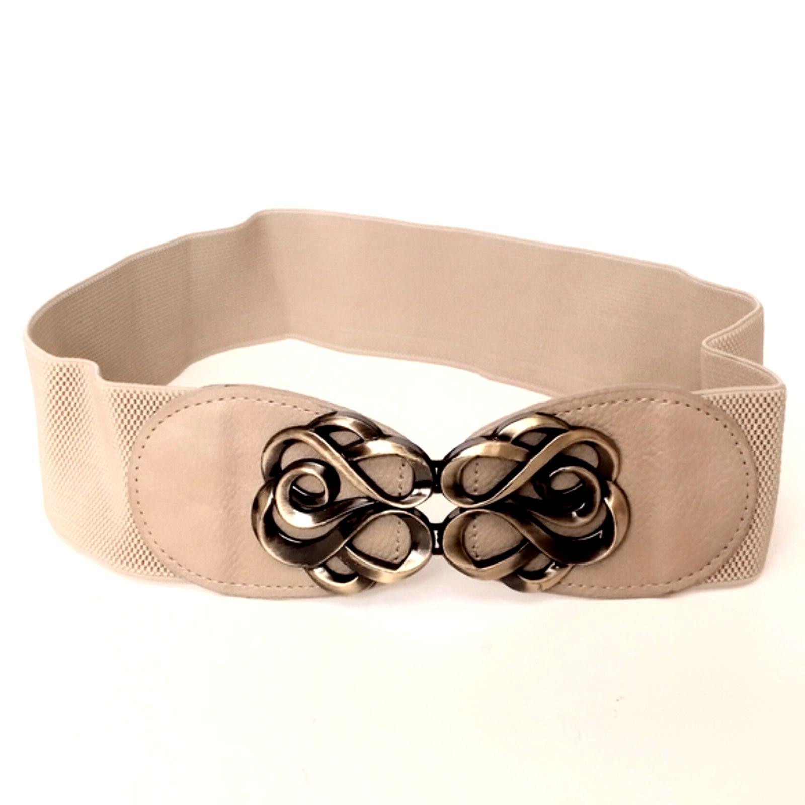 Vintage Cream Stretch Belt with Brass Buckle Vintage Cream Summer Stretch Belt With 3 Brass Rings  main image 2