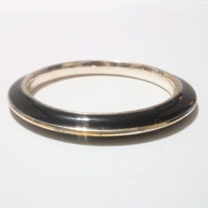 Gold Tone Black Enamel Bangle Bracelet