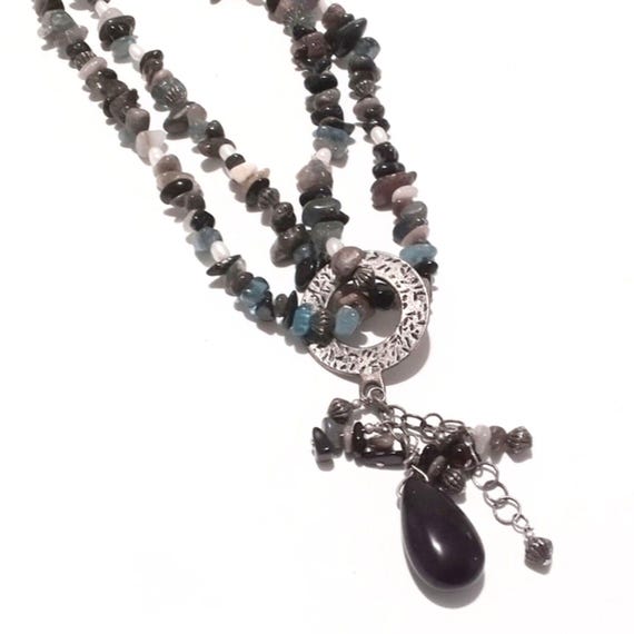 Boho Multi Gemstone Chip Double Strand Necklace w… - image 5