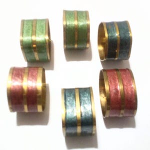 Set of Six Brass and Multi Color Enamel Collectible Vintage Napkin Rings