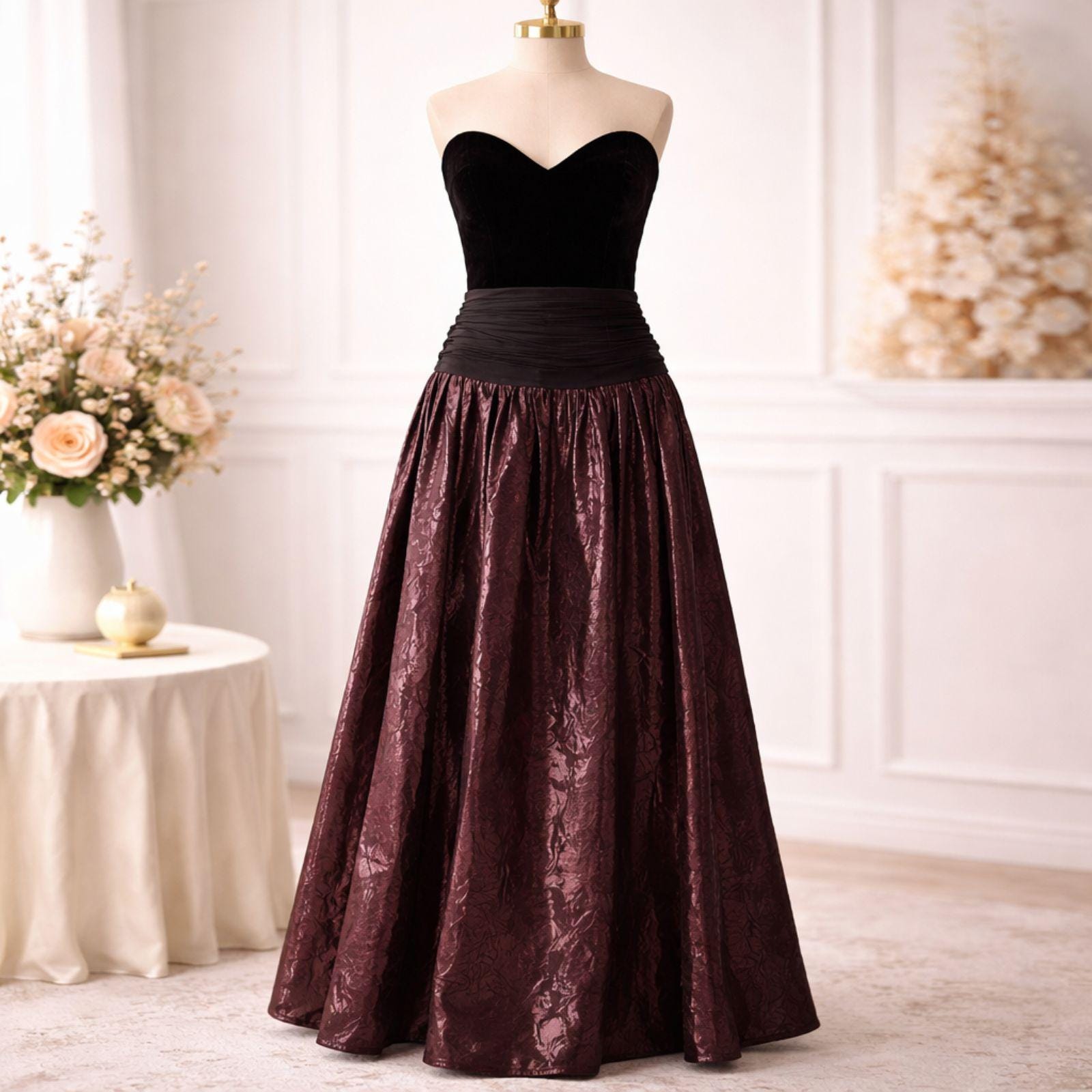 Strapless Burgundy Velvet Dress - Etsy