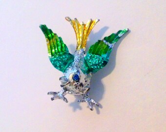 Vintage Painted Silver Tone Bird Pin Brooch