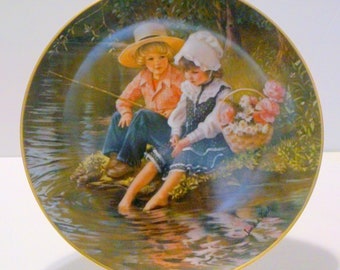 LITTLE ANGLERS by Sandra Kuck  Days Gone By Collector Plate by Reco 1983