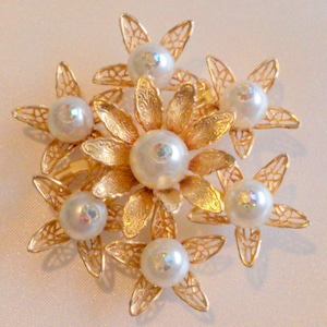 Vintage Faux Pearl Floral Bouquet Brooch