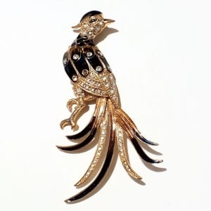Stunning Jewel Tone Enamel and Rhinestone Bird of Paradise Statement Brooch