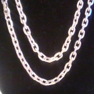 Vintage Long Chunky Silver-Tone Chain Necklace - Textured Oval Links, 52&quot;