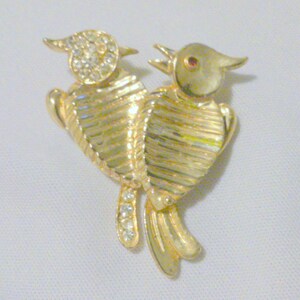 Vintage Gold Tone and Rhinestone Bird Pair Brooch