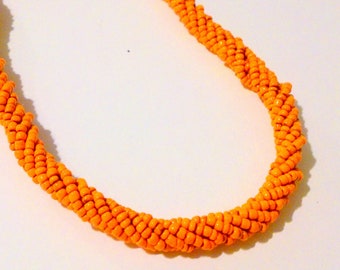 Vintage Twisted Orange Seed Bead Hand Crafted Necklace