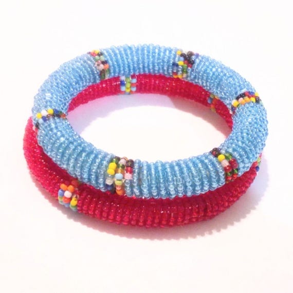 Gorgeous Beaded Hair Tie-Seed Beads-Red & Blue Vintage | Accessories | Gorgeous Beaded Hair Tieseed  main image 3