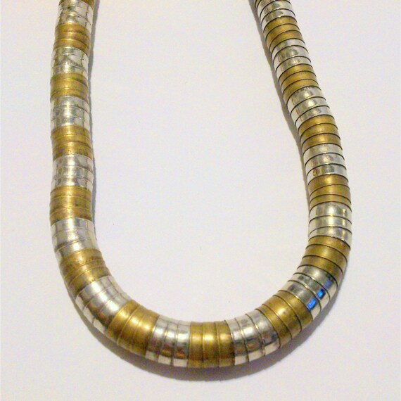 Vintage Boho Brass Silver Two Tone Tube Link Neck… - image 3