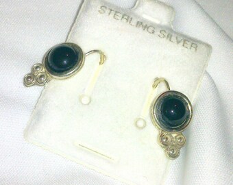 Vintage NOS Sterling Silver Onyx Earrings