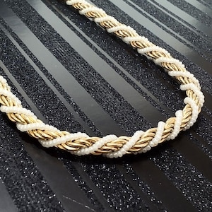 Gold Tone Twisted Rope and White Seed Bead Vintage Necklace