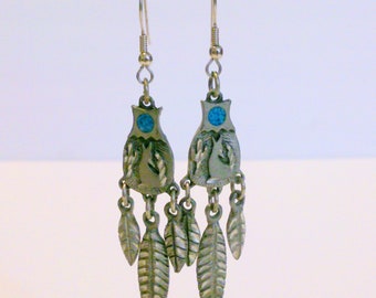 Vintage Silver Tone Southwestern  Design Dangle Drop Pierced Earrings