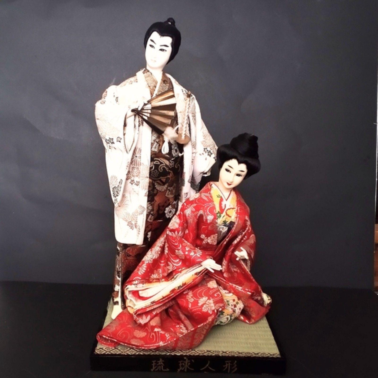 Vintage Japanese Silk and Brocade Ryukyu Doll Couple - Etsy
