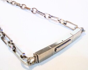 Vintage Mod Chunky Silver Tone Large Rectangular Link Chain  display picture 3