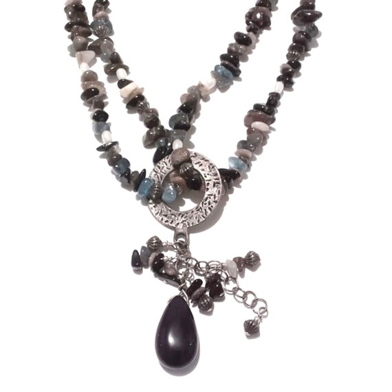 Boho Multi Gemstone Chip Double Strand Necklace w… - image 6