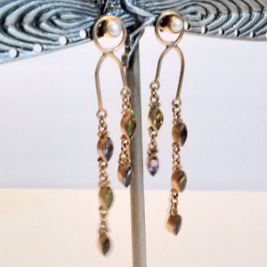 Vintage Artisan Crafted Sterling Silver Gemstone and Pearl Drop Earrings