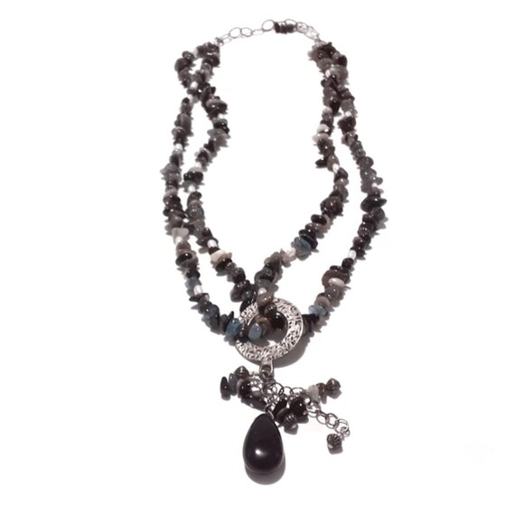 Boho Multi Gemstone Chip Double Strand Necklace w… - image 4