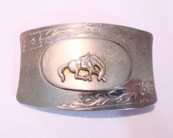 Vintage Western Horse Rodeo Themed Silver Belt Buckle