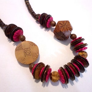 Vintage Boho Inspired Chunky Wood Bead Necklace image 1