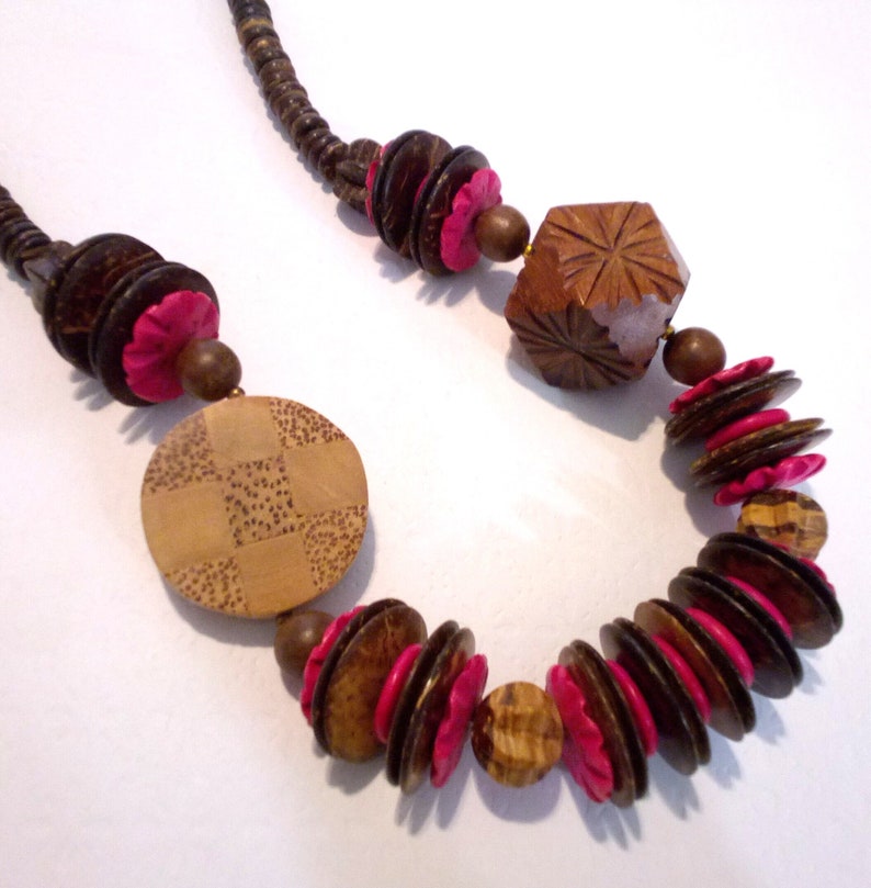 Vintage Boho Inspired Chunky Wood Bead Necklace image 1