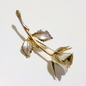 Vintage Mid Century Silver Tone Rose Brooch Pin