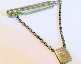 Vintage Sterling Silver Engraved Men's Tie Bar