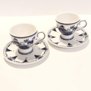 Pair of Vintage Delft Blue Holland Cup and Saucer Sets