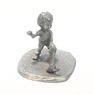 Vintage 1970&#39;s Boy and His Dog Pewter Miniature Figurine
