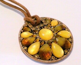 1928 Jewelry Co Boho Inspired Copper Tone Rhinestone Pendant Necklace on Cord