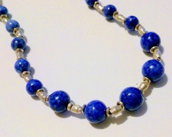 Silver Tone Sodalite Boho Inspired Beaded Necklace