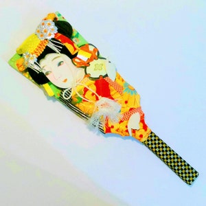 Vintage Japanese Geisha Decorated Battledore Racket circa 1980s