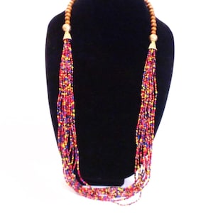 Vintage Multi Color Multi Strand Seed and Wood Bead Necklace