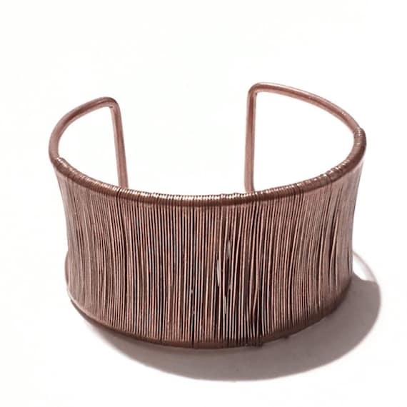 Wire Work Copper Cuff Bracelet Open Adjustable Ar… - image 1