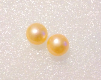 Vintage Peach Colored Genuine Freshwater Pearl Stud Earrings 10mm