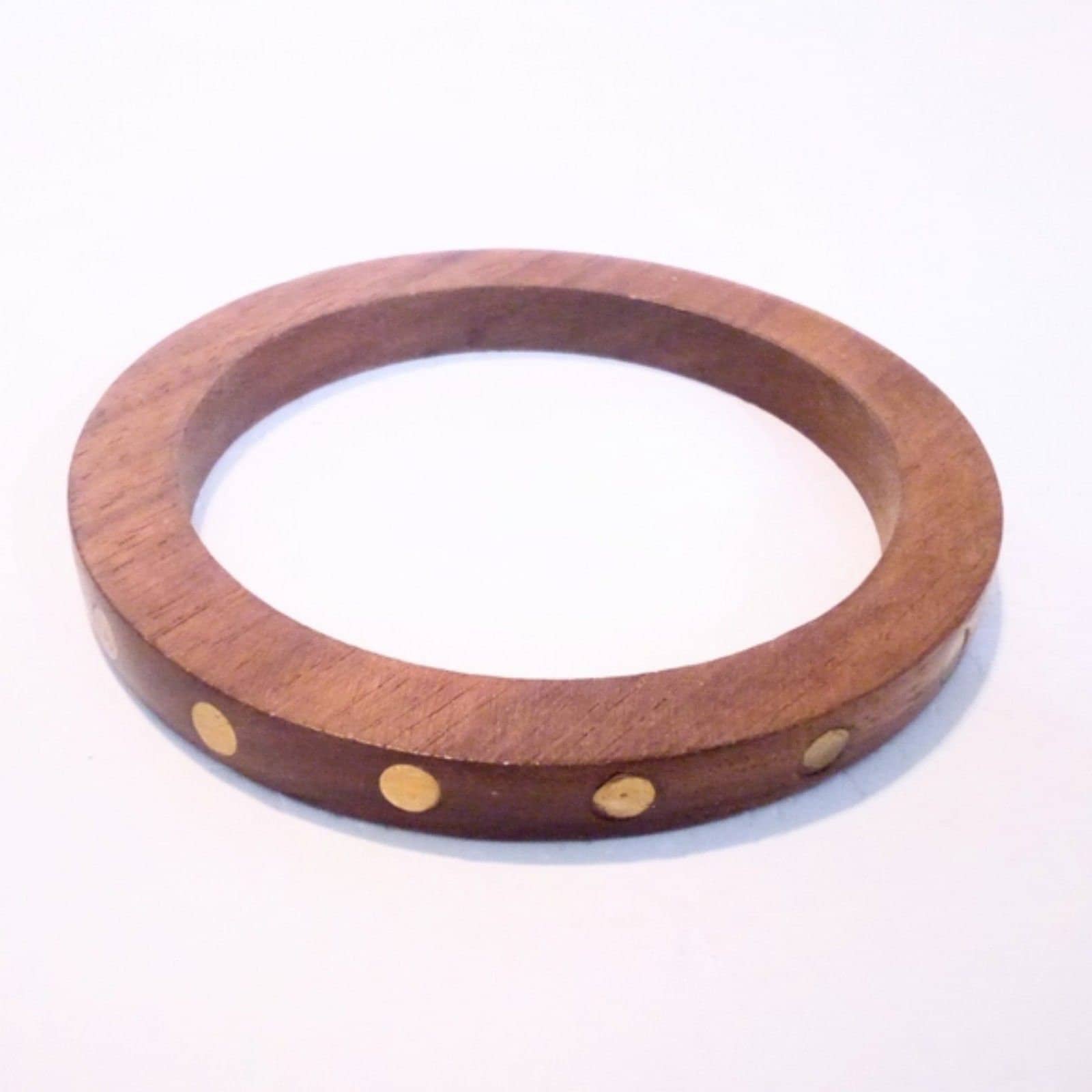 Vintage Brass Studded Wood Bangle Bracelet - Etsy