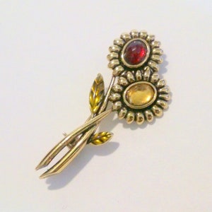 Vintage Gold Tone Multi Color Cabochon Flower Brooch