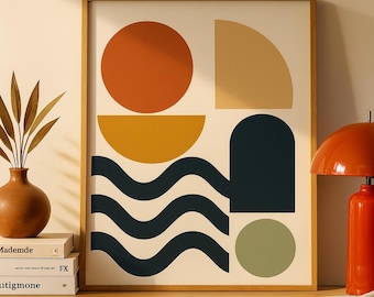 Wydruk artystyczny „Geometryczne kształty” | Styl mid-century modern, abstrakcja (pobranie cyfrowe)