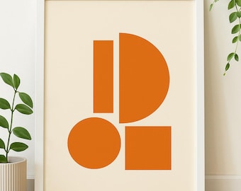 Orange Geometric Bauhaus Art Print, Mid-Century Modern Decor (Digital Download)