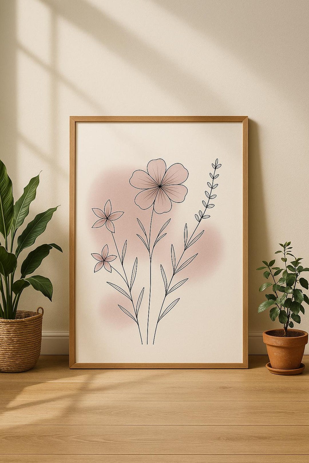 Minimalist Floral Line Art Print, Neutral Boho Decor (digital Download ...