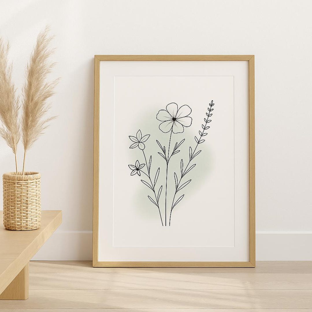 Minimalist Botanical Line Art Print, Scandinavian Wall Decor (digital ...