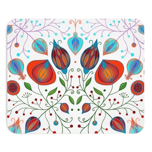 Folk Floral Pattern Mouse Pad | Colorful Scandinavian-Inspired Design